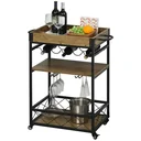 Rollwagen Servierwagen auf Rollen, Küchenwagen mit Weinregal und Glashalter, mit Bremsen, Metall, 77 x 44,5 x 91 cm