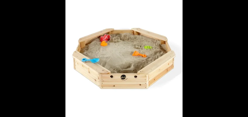 Sandkasten Schatzinsel aus Holz, Outdoor-Sandkasten für Kinder aus Holz, Sitzbank, natur