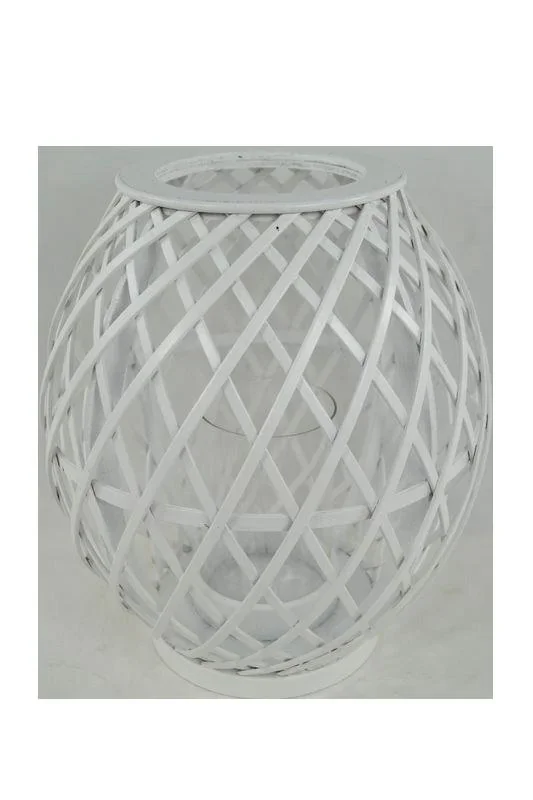 Laterne Holz aus Bambus rund mit Glaseinsatz