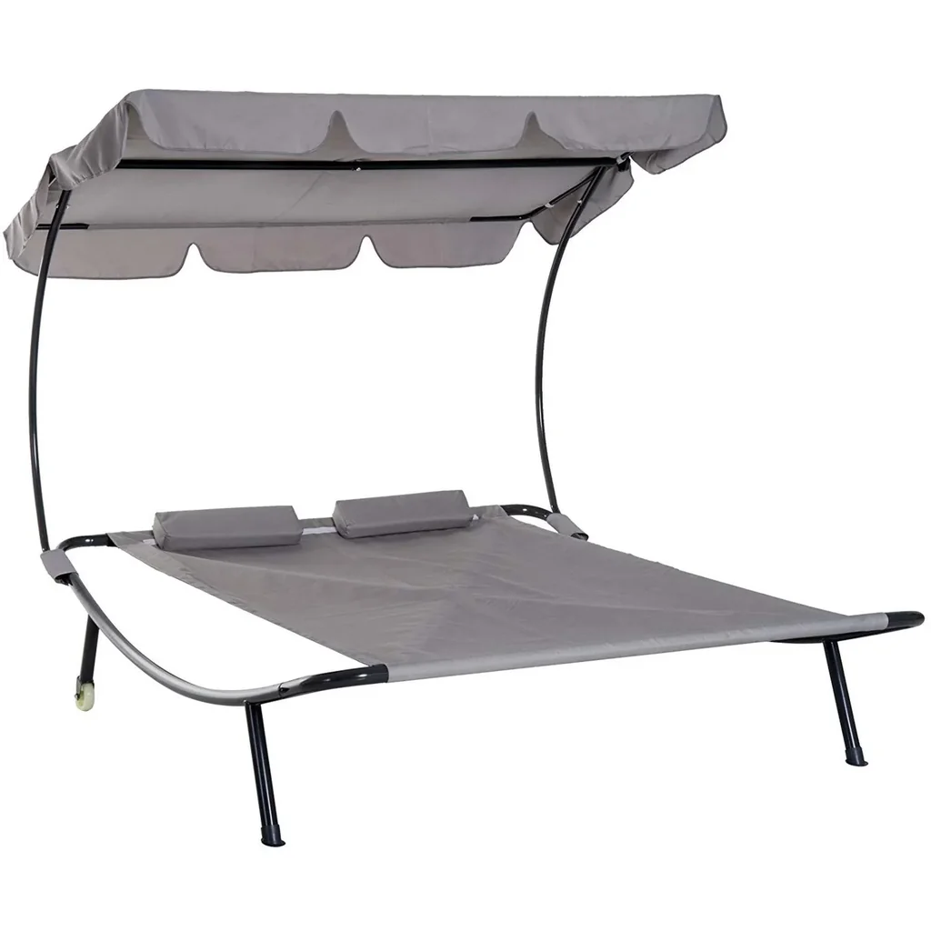 Doppelliege Sonnenliege rollbar mit Dach Stahl Grau
