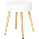 Nachttisch mit Schublade, Schlafzimmer Nachtkommode mit Beinen, runder Beistelltisch, Skandinavisches Design, Massivholz