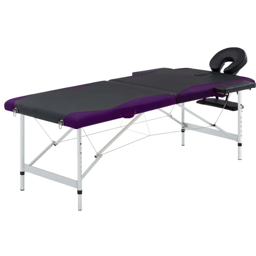 Klappbarer Massagetisch 2 Zonen Aluminium schwarz und lila