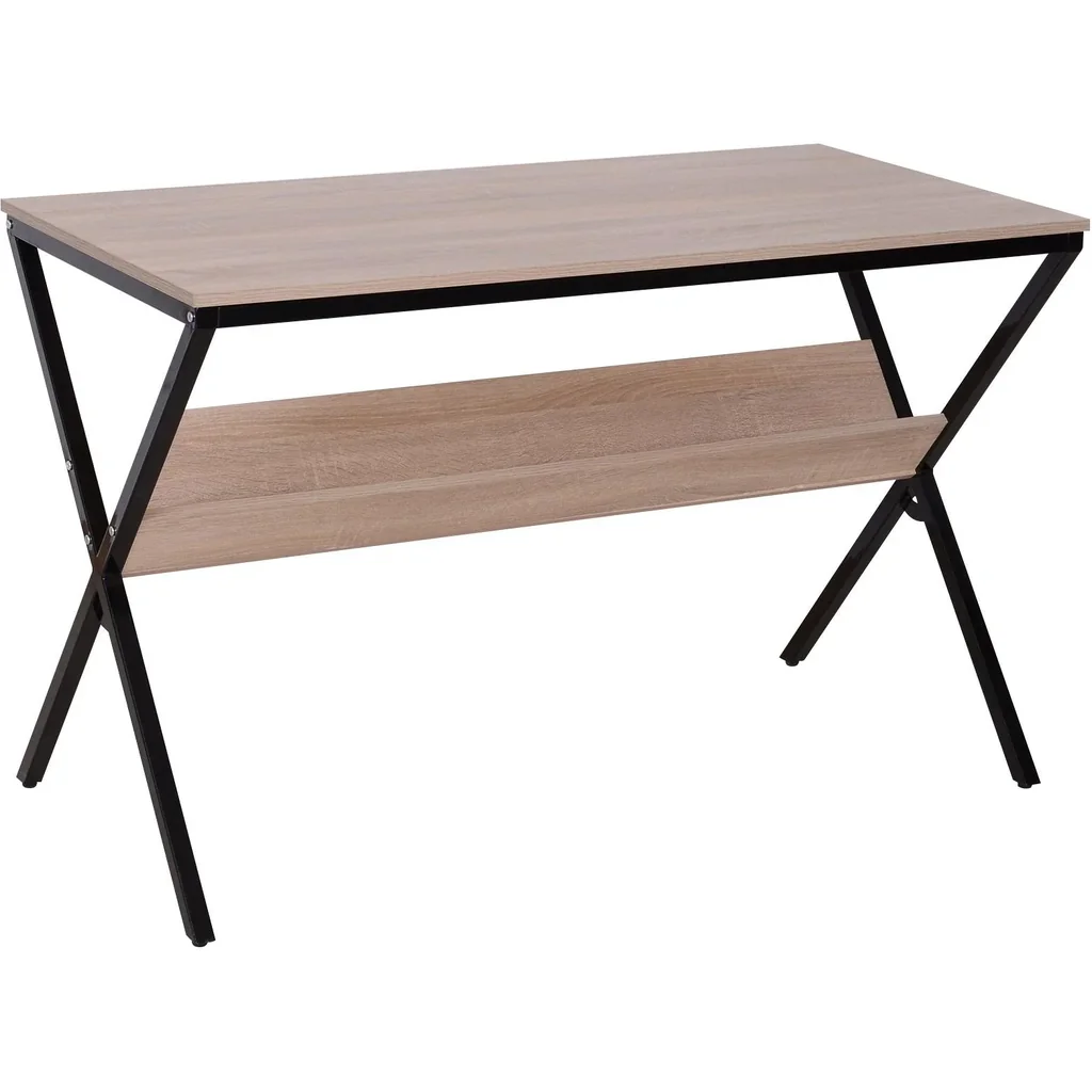 Schreibtisch Computertisch Laptop Tisch Bürotisch 1 x Ablage Holz + Metall Natur + Schwarz 120 x 60 x 76 cm