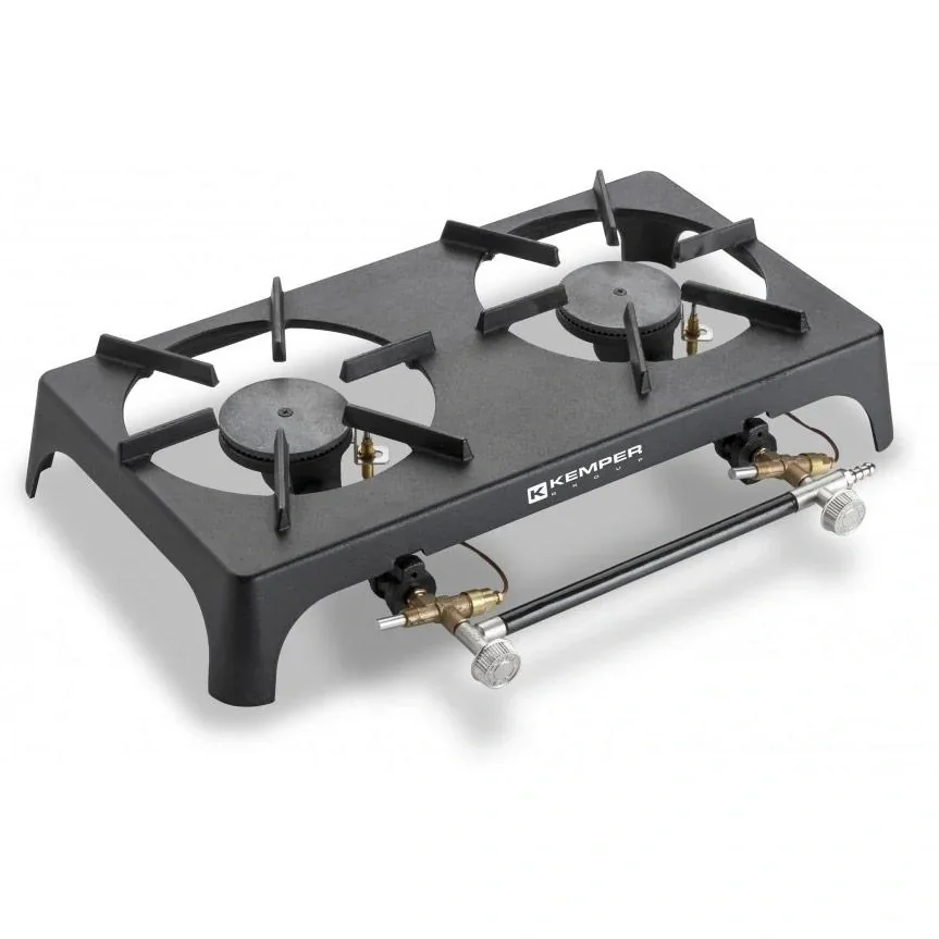 Camping-Gaskocher aus Gusseisen mit 2 Brennern und Thermoelement 7,5KW