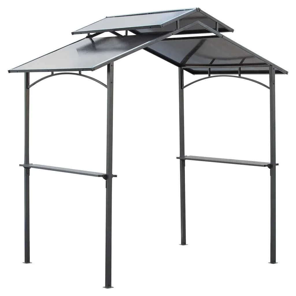 Grillpavillon mit Flammschutzdach BBQ-Pavillon mit 2 Ablagen 2,5 x 1,5m Stahl PC Schwarz+Braun