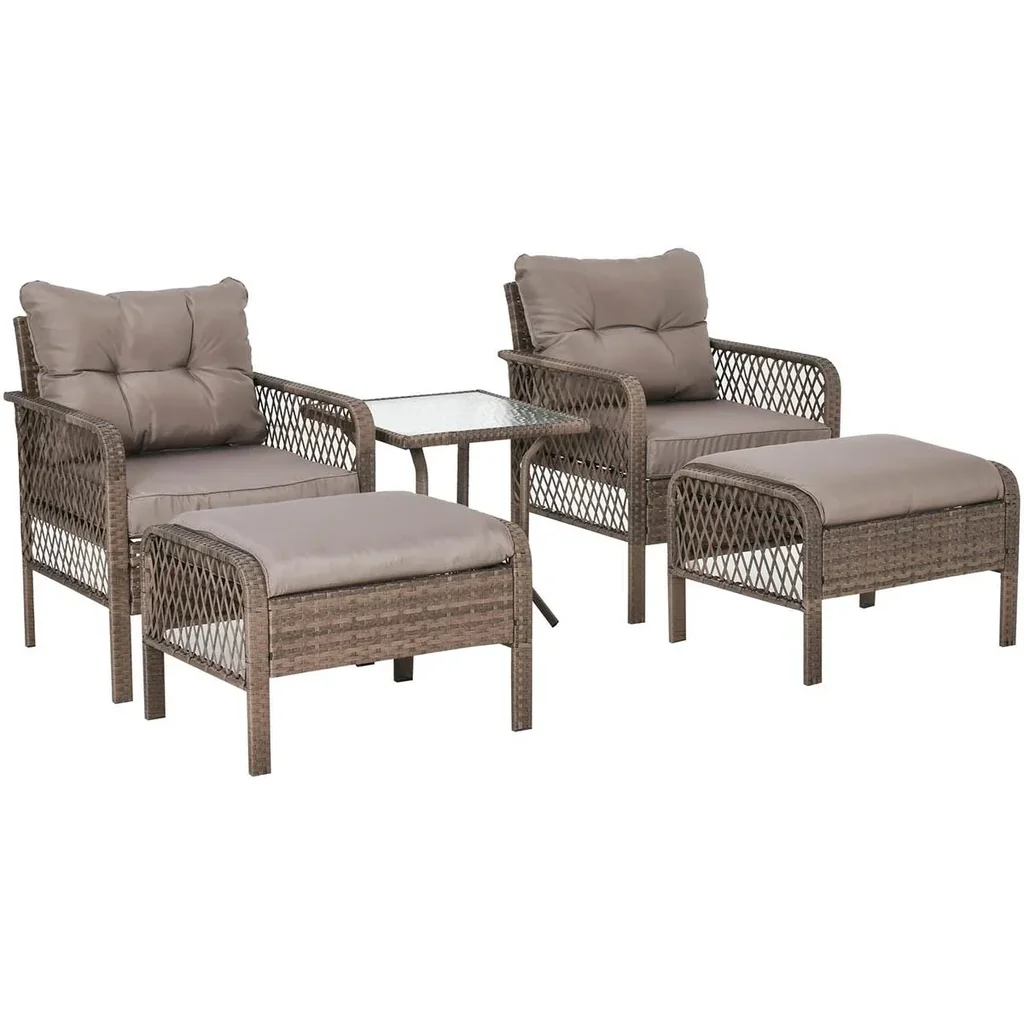 Rattan Gartenmöbel 5-teiliges Set Bank mit Hocker Tisch Stahl