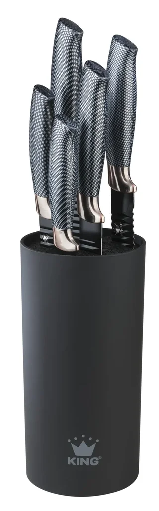 Messer-Set mit Messerblock, in Carbon-Optik, Schwarz/ Roségoldfarben, 6-teilig