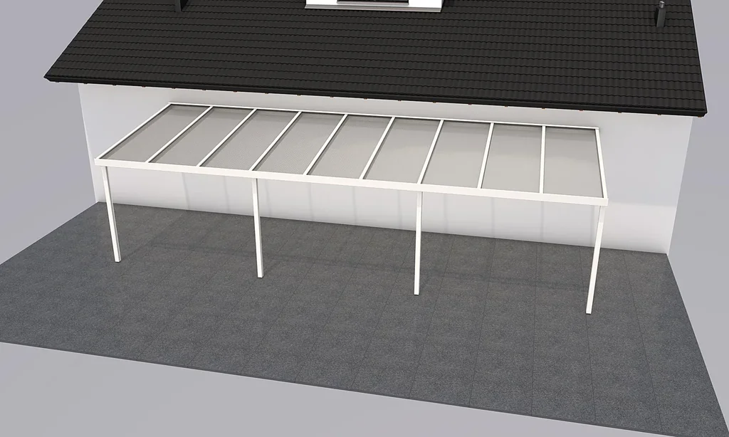 Terrassendach Premium, weiß, 9135 x 3060 mm - Polycarbonat Stegplatten 16 mm, weiß gestreift