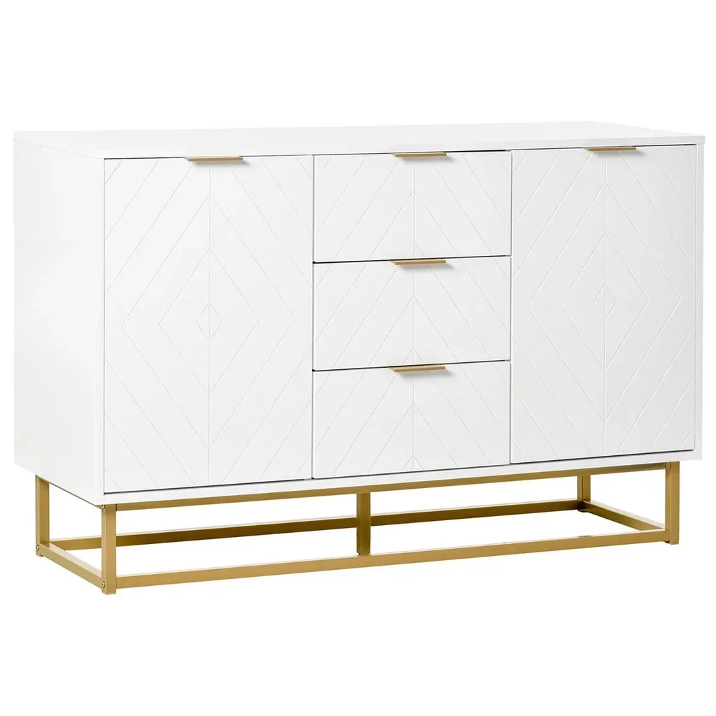 Sideboard Kommode moderner Beistellschrank mit Schränke und Schubladen Goldsockel viel Stauraum Weiß MDF Stahl 120 x 40