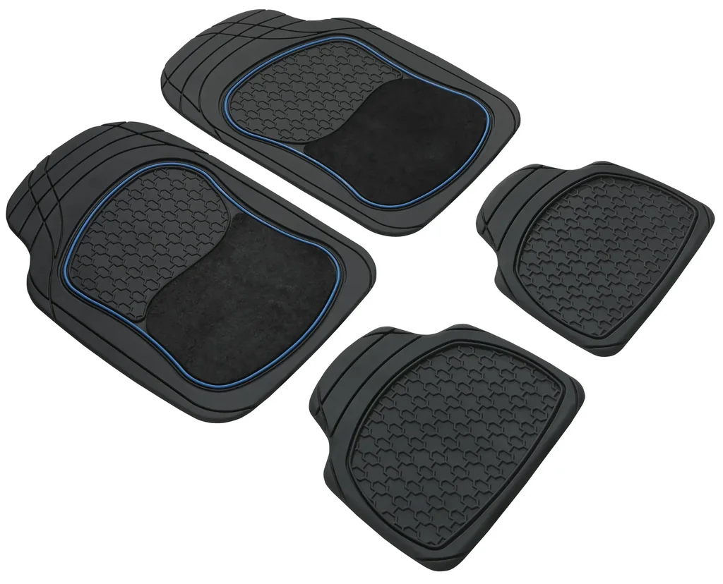 Gummimatte Royal mit blauer Umrandung - 4 teilig, 2 Vordermatten 70 x 49 cm, 2 Rückmatten 40 x 46 cm, zuschneidbar
