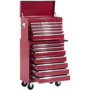 Fahrbarer Werkstattwagen, abschließbar mit 16 Schubladen, rot