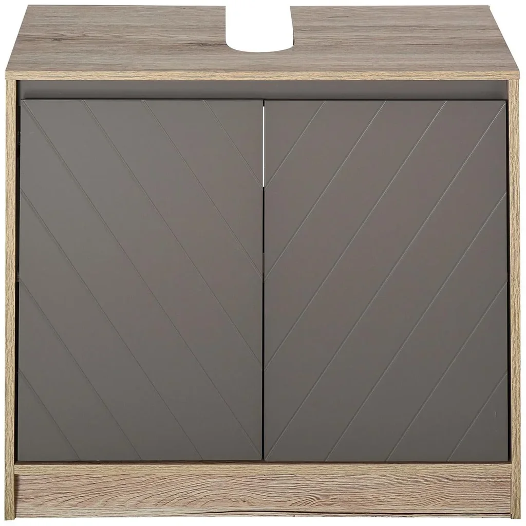 Waschbeckenunterschrank Badschrank Badmöbel mit 2 Türen Unterschrank MDF Grau+Eiche 60 x 30 x 59,8 cm