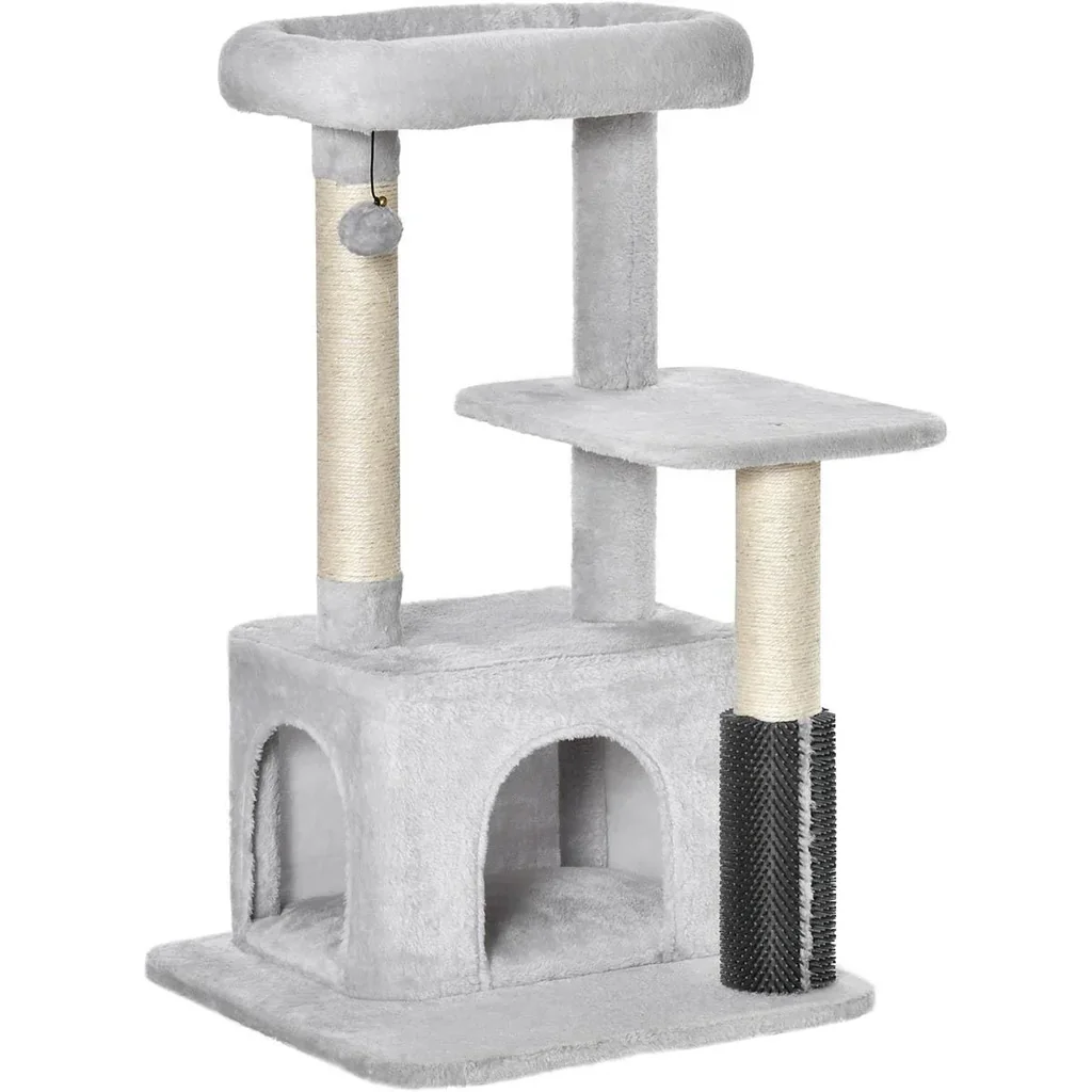 Kratzbaum Katzenbaum mit Massageecke Katzenhöhle Spielball Katzenkratzbaum Sisalseil-Kratzstangen Hellgrau 48 x 48 x 80