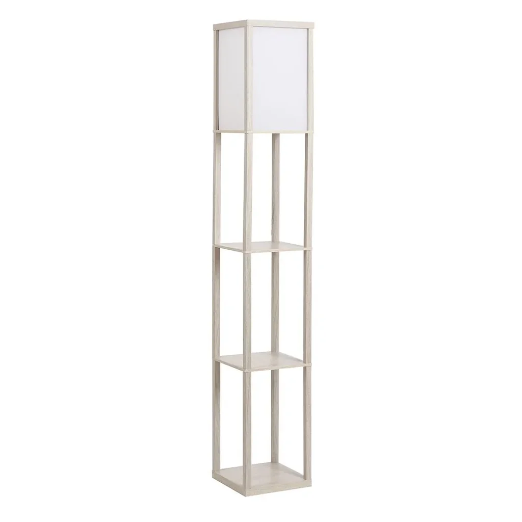 Stehleuchte Stehlampe mit 3 Regalen Innenbeleuchtung E27 bis 40W für Wohn-/Schlafzimmer E1-MDF, Acryl Eiche+Weiß 26 x 26