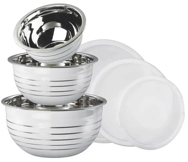 Schüssel-Set mit Deckel, Edelstahl, Weiß, 6-teilig