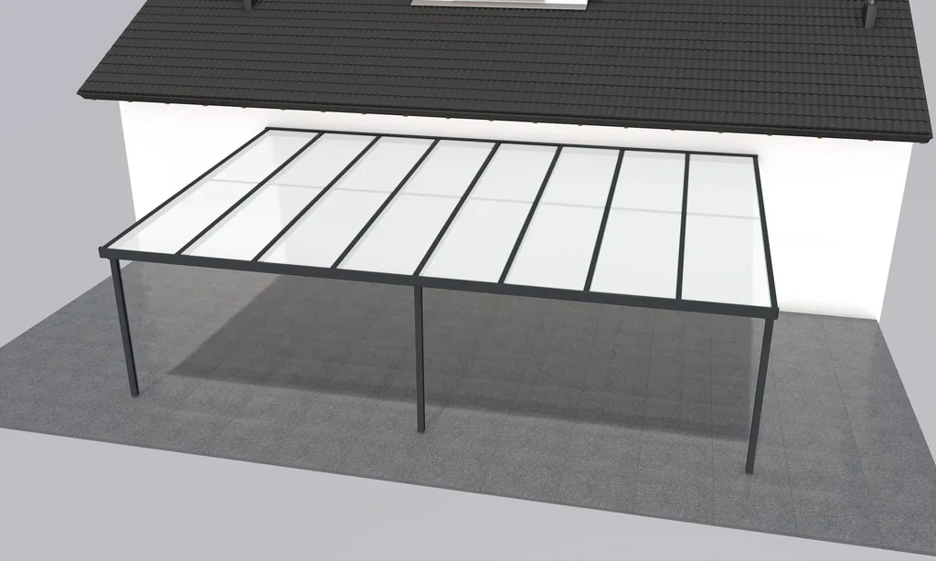 Terrassendach Premium, anthrazit, 8125 x 5060 mm - Polycarbonat Stegplatten 16 mm, opal