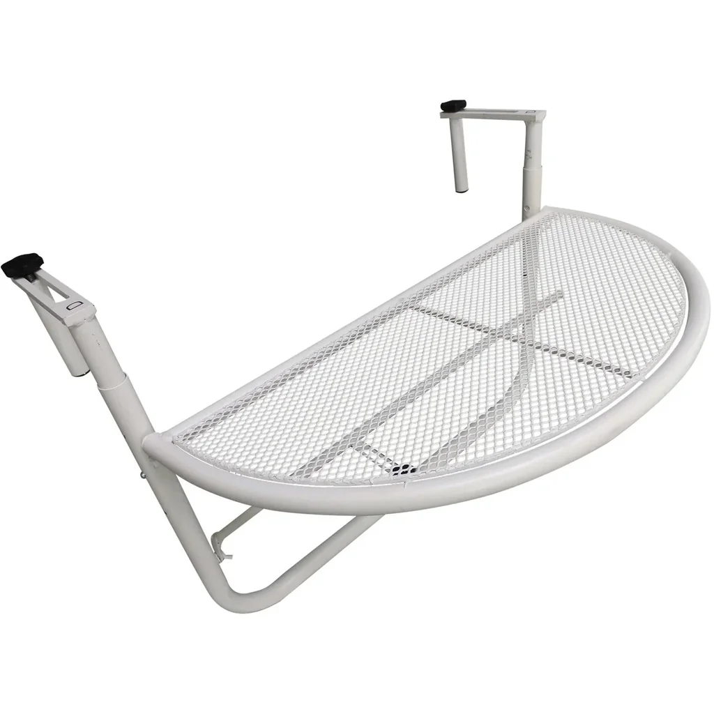 Balkonhängetisch Hängetisch höhenverstellbar halbrund Ø30 cm Terrasse Metall Weiß