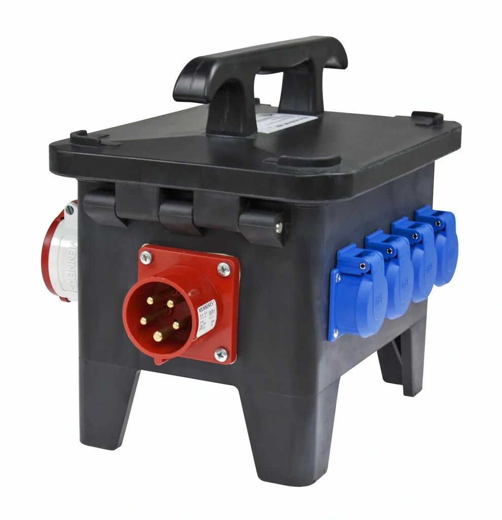 Baustellenstromverteiler M1 Anschluss CEE 400V, 16A, 4 Steckdosen 230V, 2 CEE-Steckdosen 400V, 16A, 5-polig