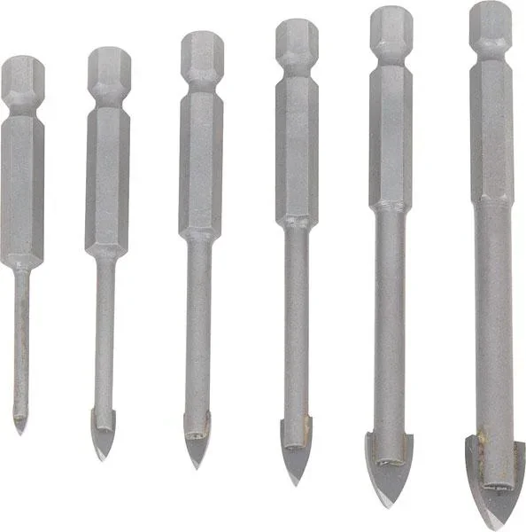 HM-Glasbohrer-Satz mit 1/4" Sechskant-Aufnahme 6-teilig