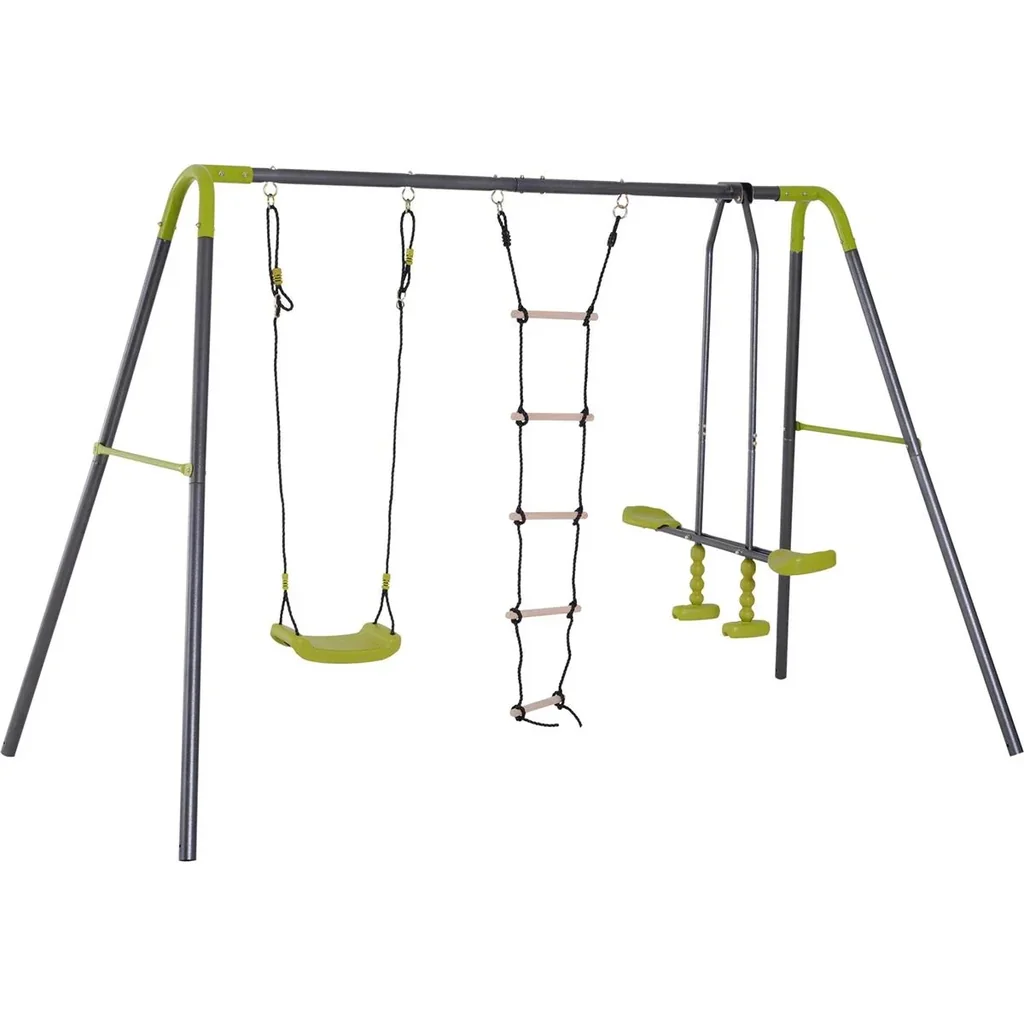 Kinder Gartenschaukel mit Wippe und Seilleiter schwarz/hellgrün