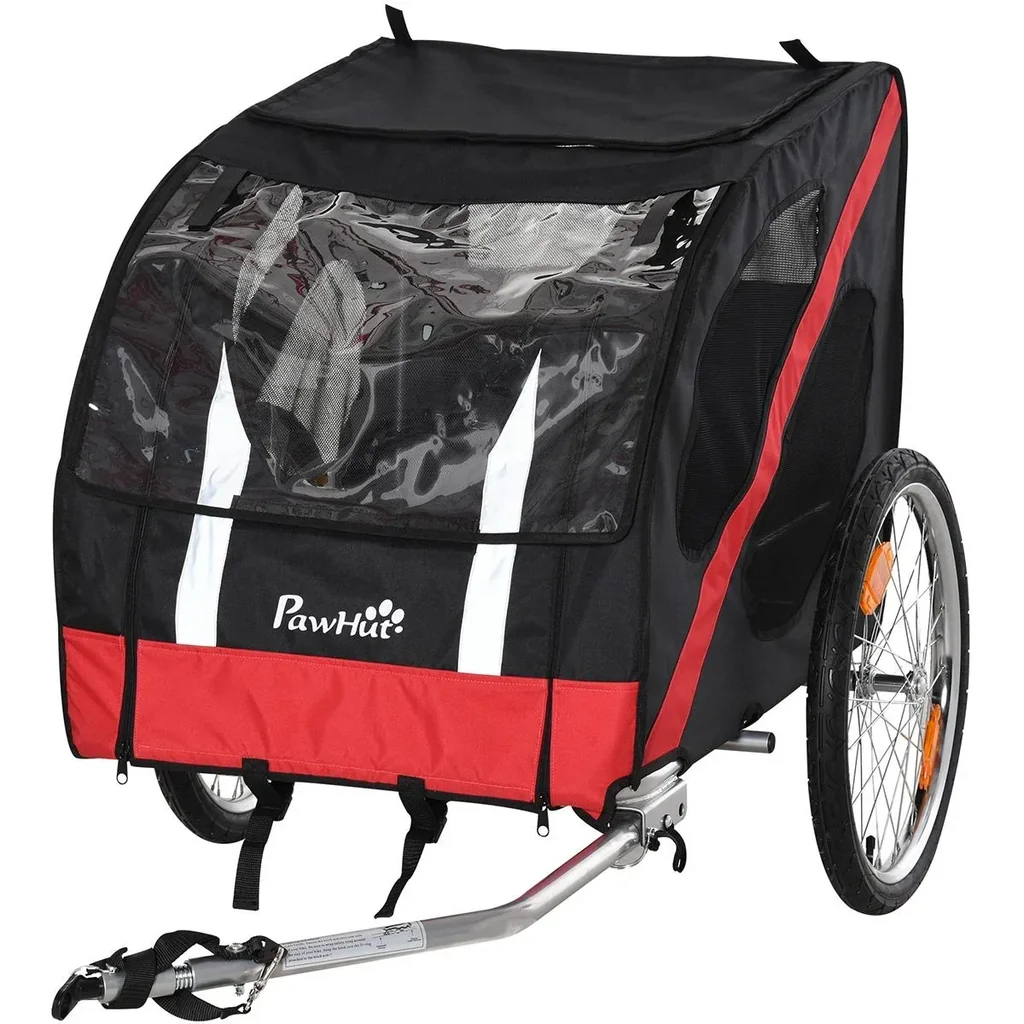 Fahrradanhänger für Hunde schwarz, rot