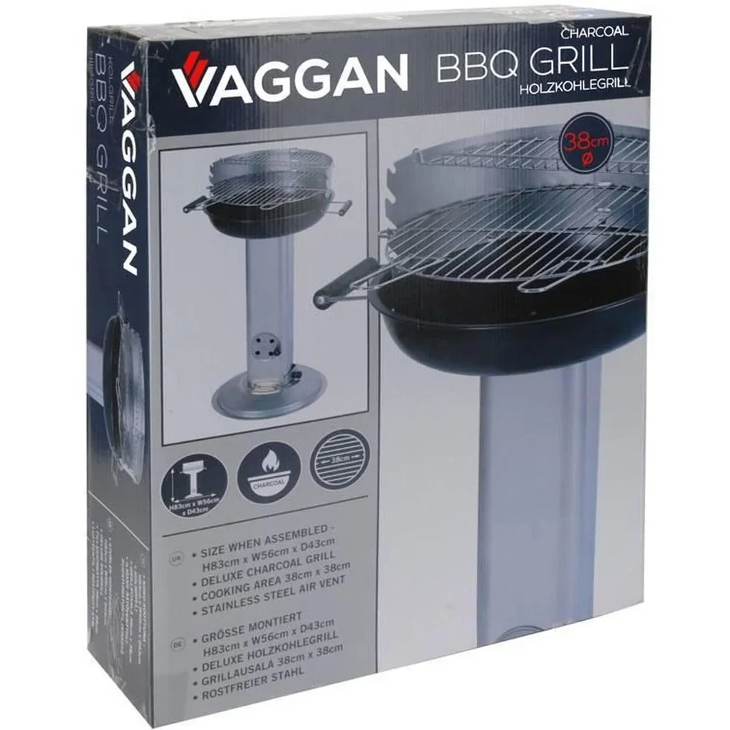 Vargan Edelstahl Luxus-Holzkohlegrill mit Gestell - 83 cm - 38x38 cm Grillfläche