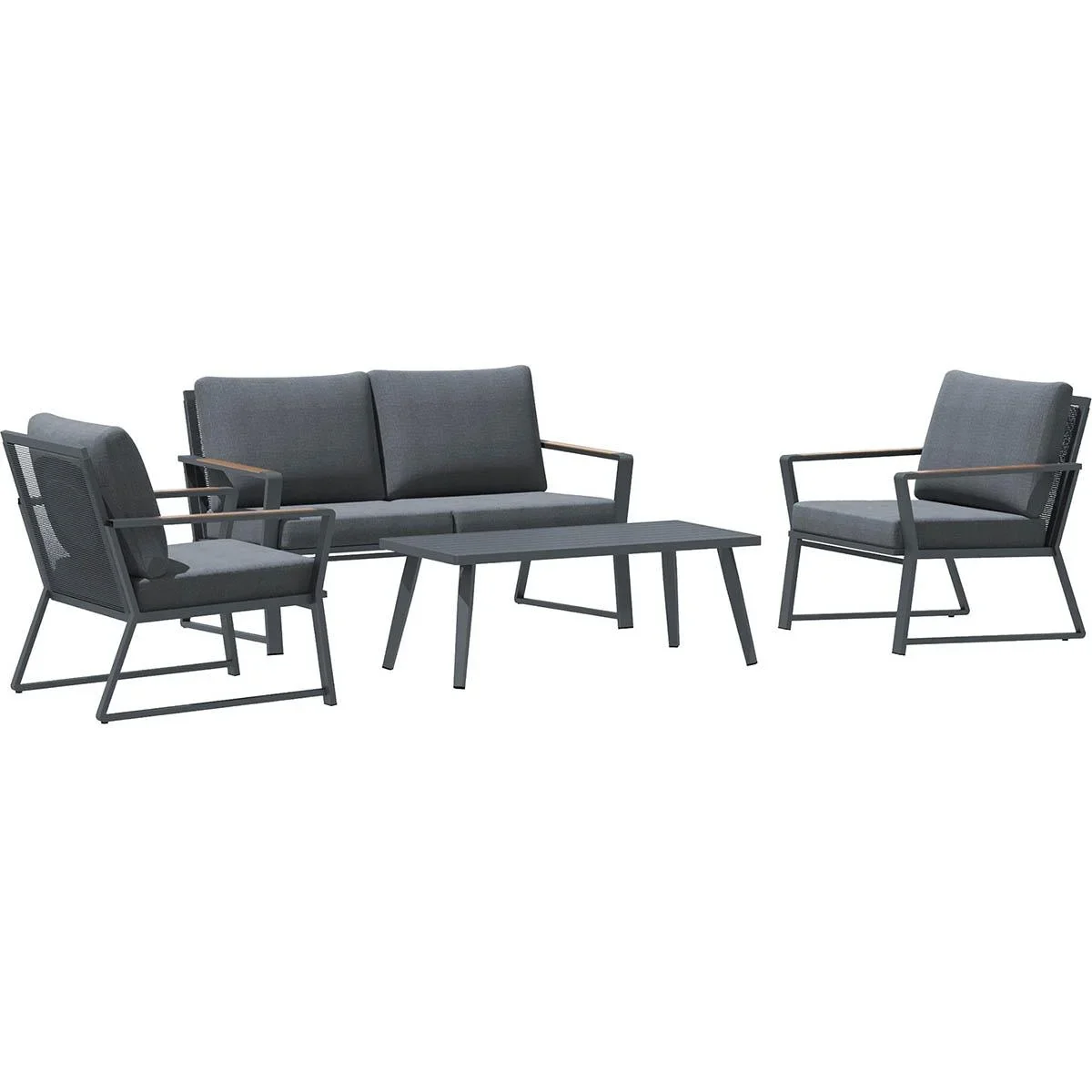 4-teiliges Gartenmöbel-Set mit Sofa, Stühlen und Beistelltisch dunkelgrau