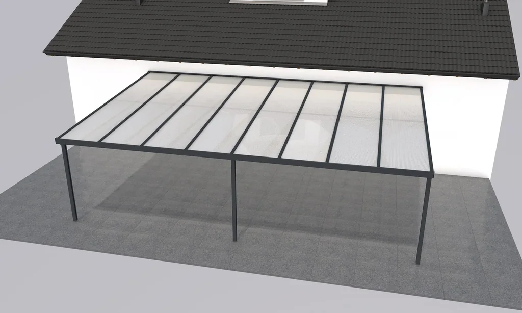 Terrassendach Premium, anthrazit, 8125 x 5060 mm - Polycarbonat Stegplatten 16 mm, weiß gestreift