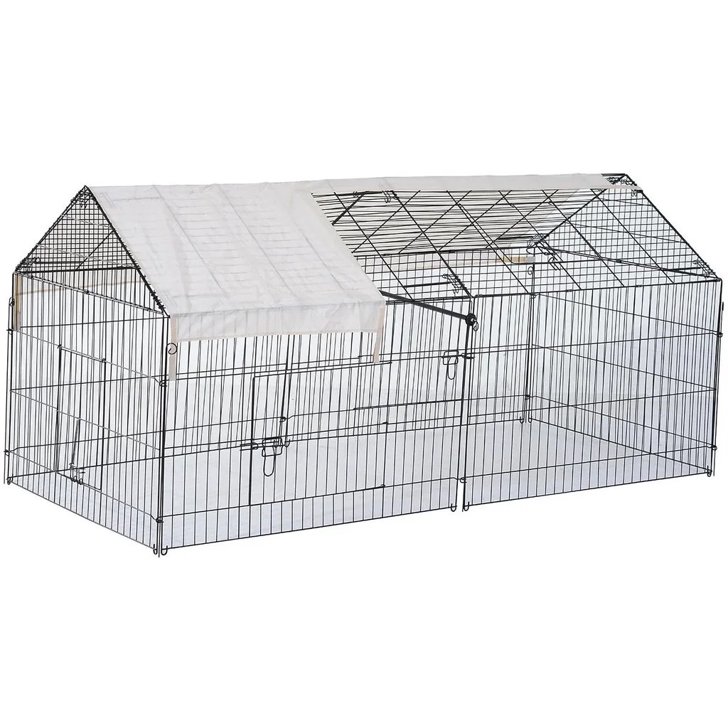 Freigehege Kaninchenstall mit Sonnenschutz Metall Beige