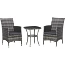 3-tlg. Garten-Set mit Beistelltisch, Polyrattan, Stahl, 60 x 58,5 x 89,5 cm, Grau