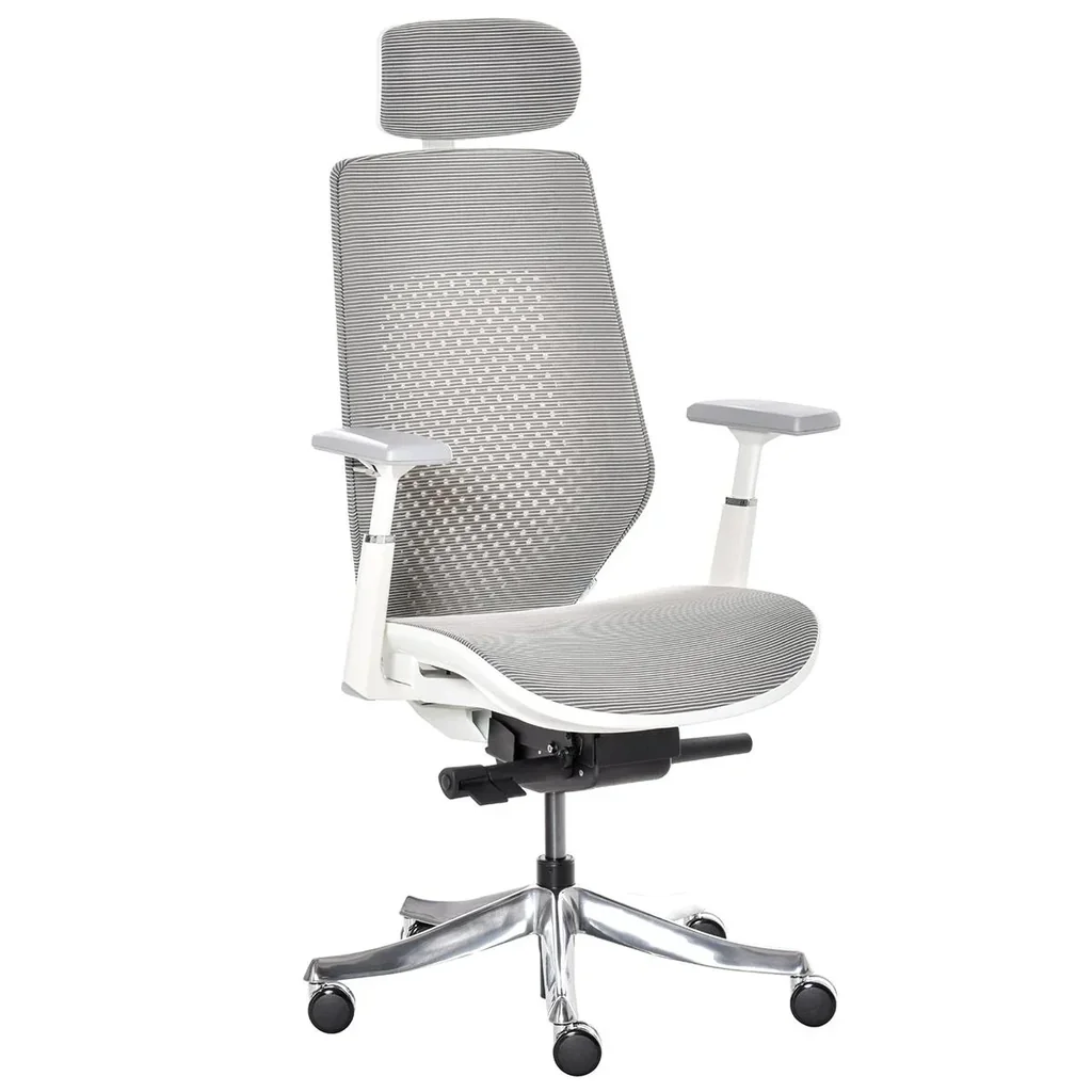 Bürostuhl Drehstuhl mit Kopfstütze Winkel einstellbar Hellgrau Schaumstoff Nylon Polyester 65 x 68 x 117-125 cm
