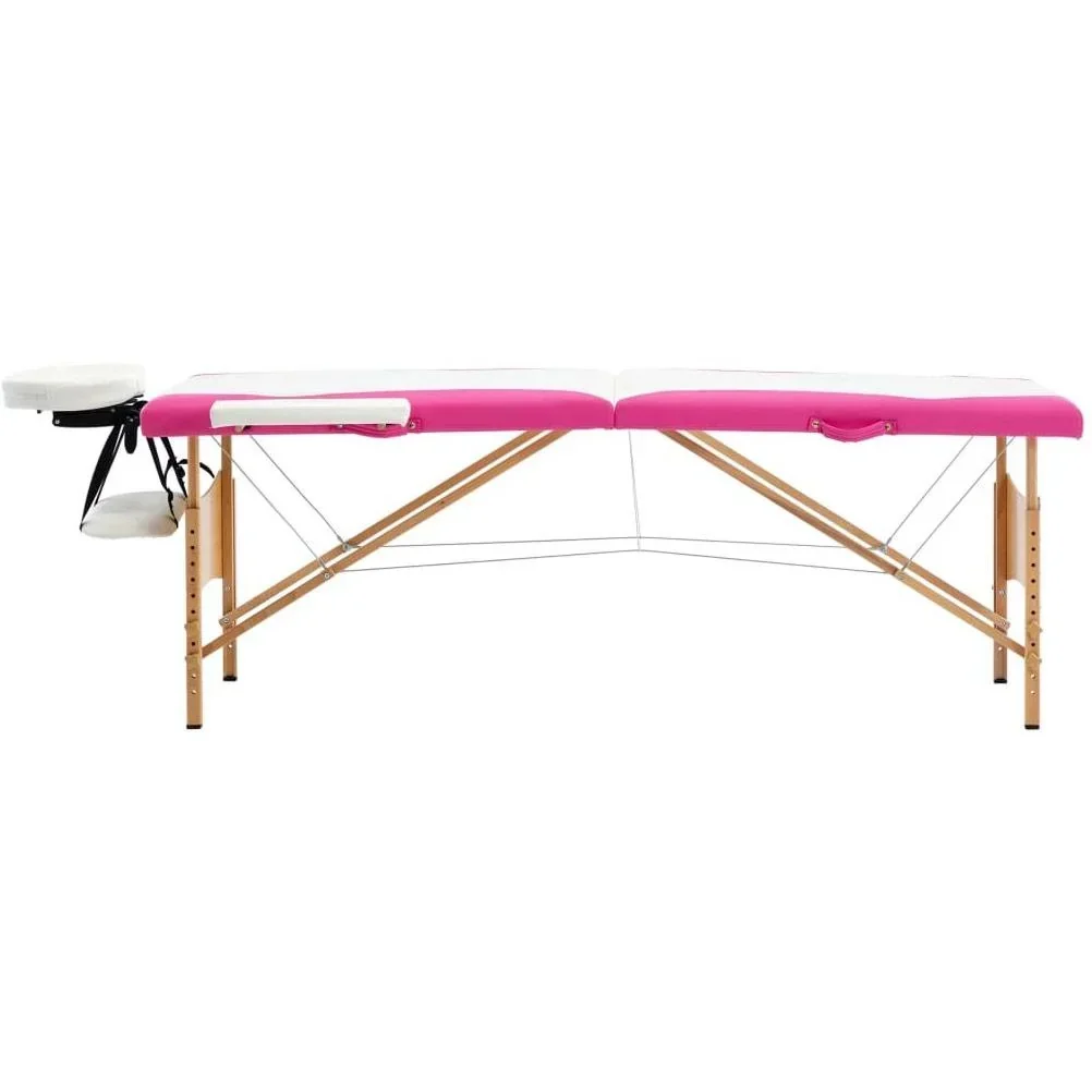 Klappbarer Massagetisch 2 Zonen Holz weiß und rosa