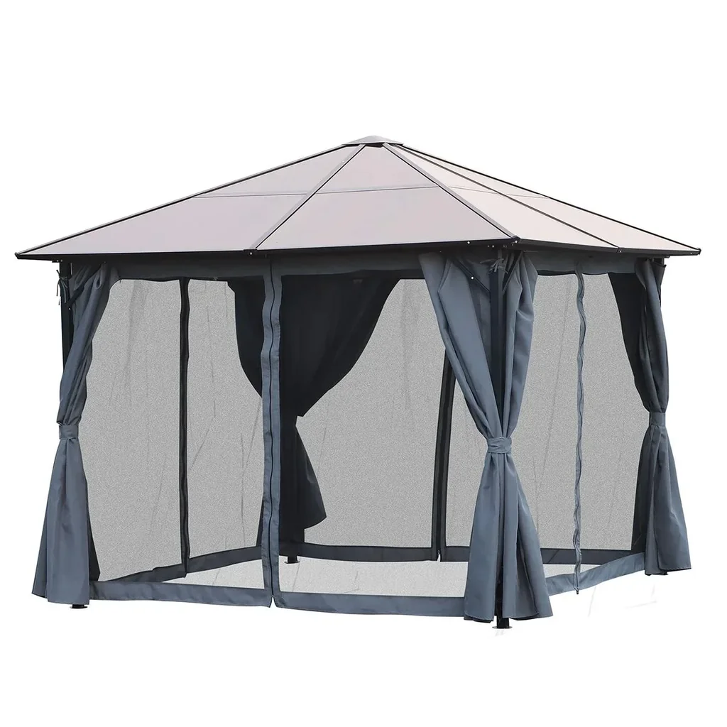 Pavillon 3 x 4m Gartenpavillon Partyzelt mit Seitenteilen PC Dach Alu Dunkelgrau