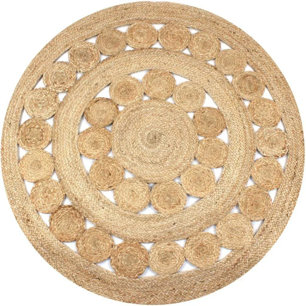 Teppich mit Design rund 120 cm gewebte Jute