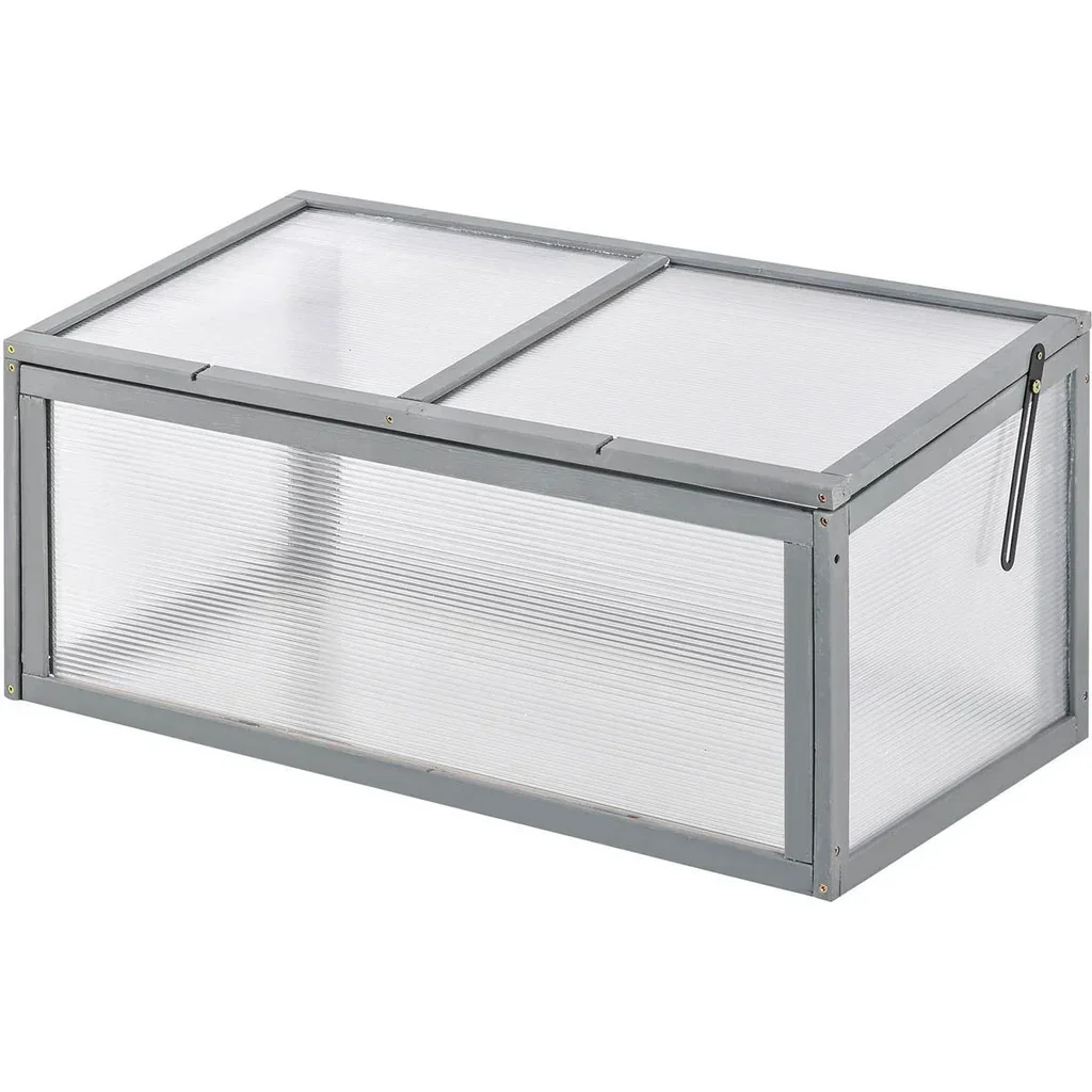 Mini-Gewächshaus, Holz + Polycarbonat, grau, 90 x 46 x 40 cm