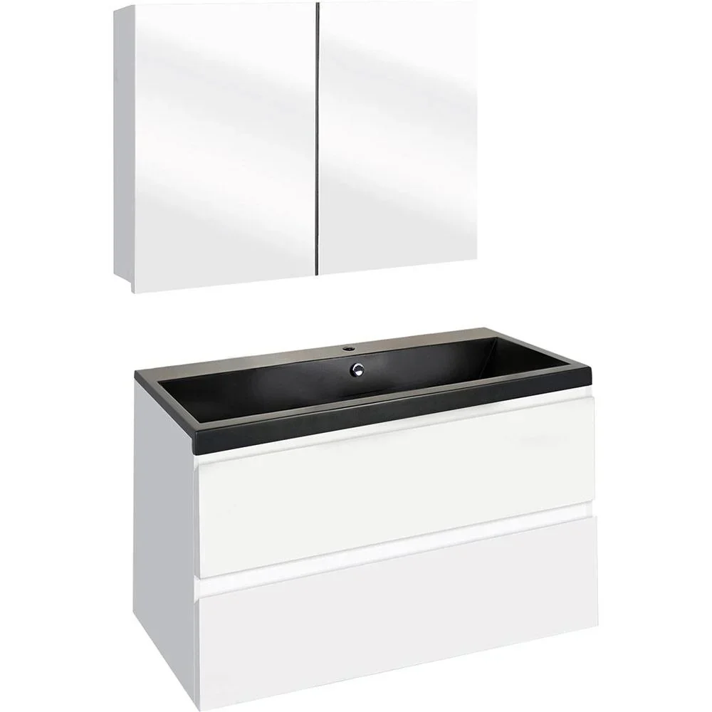 Concept Badezimmermöbel met Spiegelschrank 80cm - Weiss/schwartz