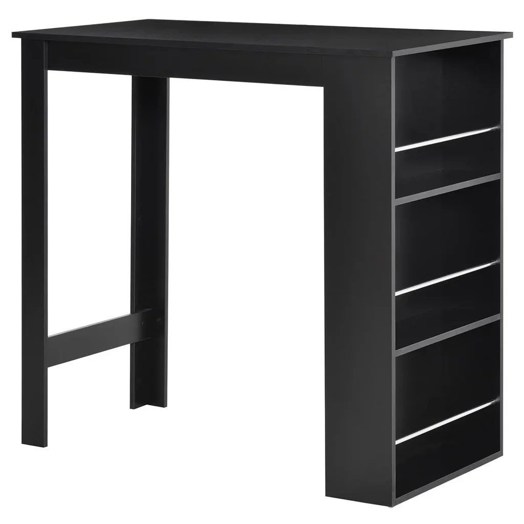 Bartisch moderner Esstisch Schreibtisch mit 3 Ablageflächen Schwarz Spanplatte 112 x 57 x106 cm
