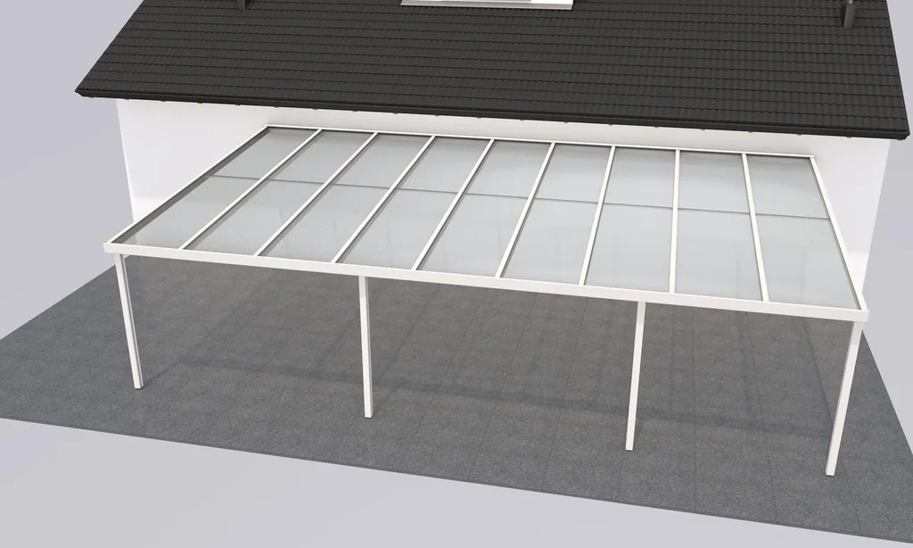 Terrassendach Premium, weiß, 9135 x 5060 mm - Polycarbonat Stegplatten 16 mm, weiß gestreift