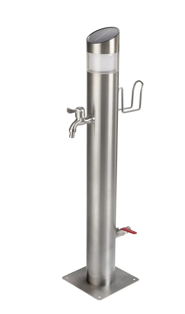 Edelstahl-Wassersäule + Solar Edelstahl-Leuchte