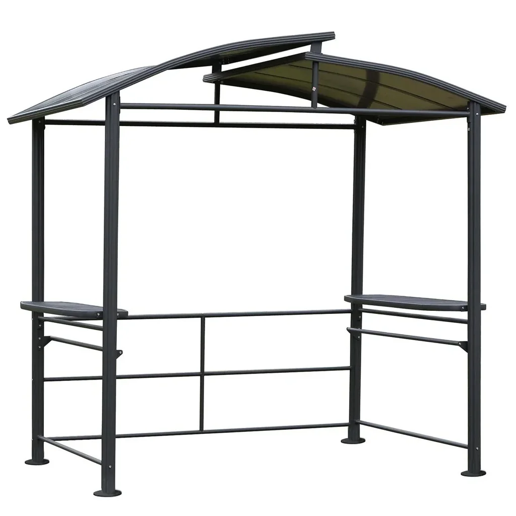 Grillpavillon mit Flammschutzdach, BBQ-Pavillon mit 2 Ablagen Stahl PC Dunkelgrau, 240 x 150 x 230 cm