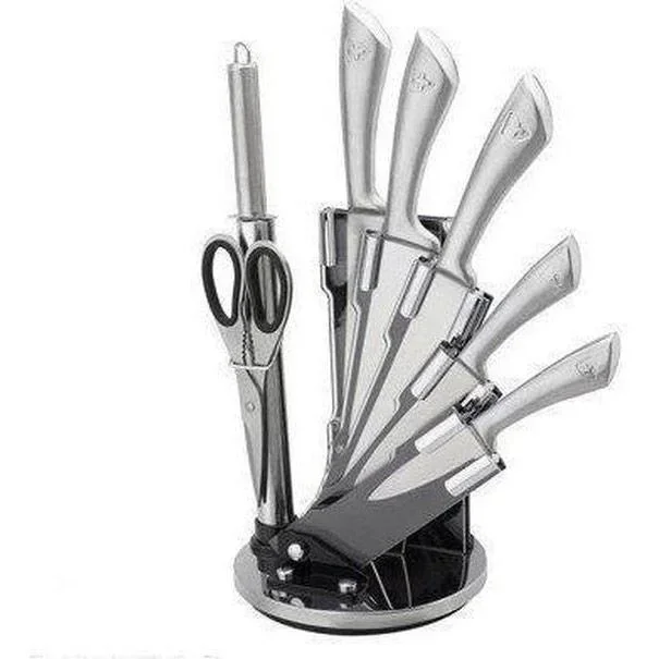 8-teiliges Messerset mit Ständer - silber