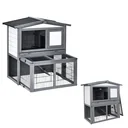 Kaninchenhaus Kaninchenstall Stall mit Rampe für Meerschweinchen Hasen mit Freilauf Tannenholz Grau+Weiß 101,5 x 90 x 10