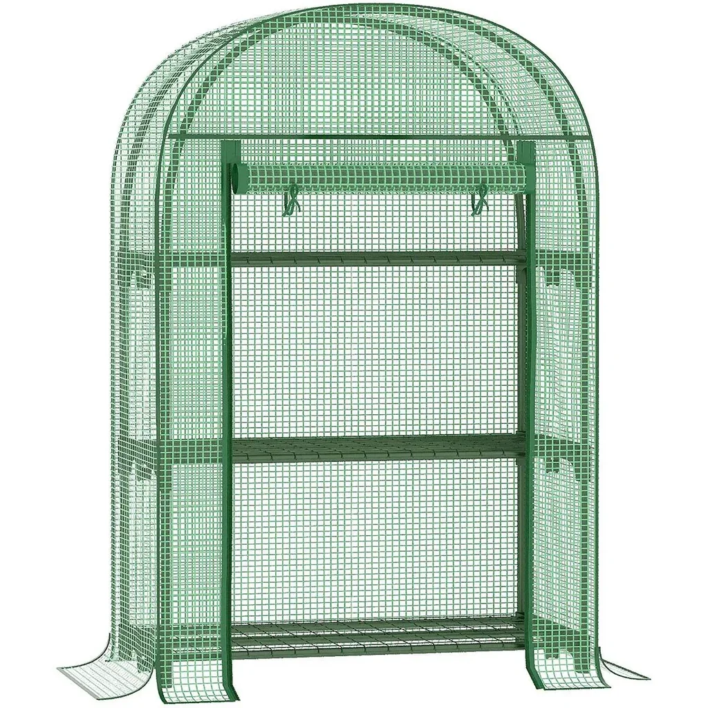 Foliengewächshaus Balkon mit 3 Regalen Mini-Gewächshaus Tomatenhaus Pflanzenhaus Frühbeet Metall grün 80 x 49 x 120 cm