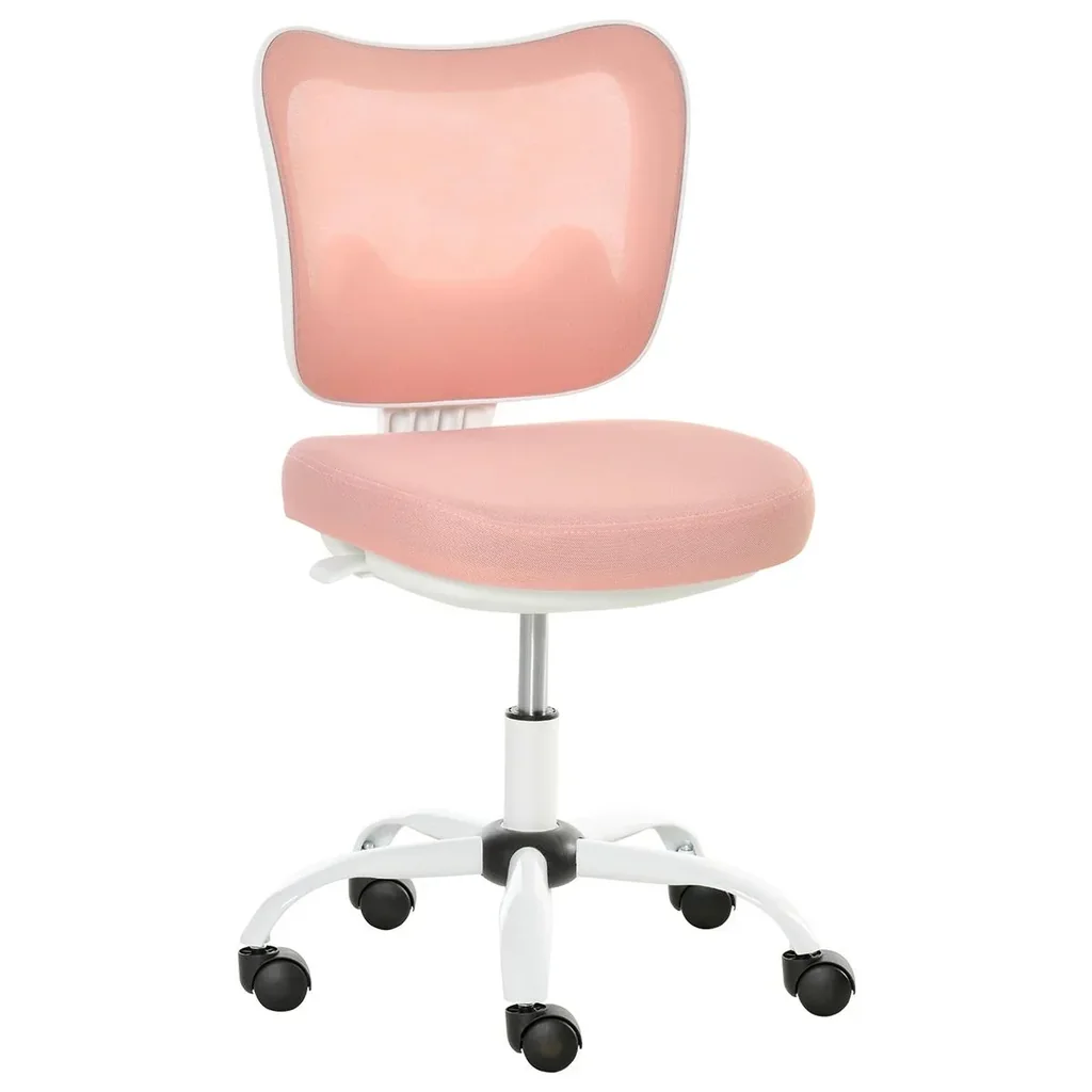 Bürostuhl Drehstuhl Liegefunktion Bürosessel ohne Armlehnen Höhenverstellbar Schaumstoff ABS Metall Weiß+Rosa 46 x 51 x