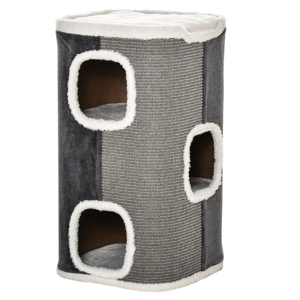 Katzenkratzbaum Katztonne 3 Ebenen Katzenbaum Kletterbaum für Katzen Katzenmöbel Spanplatte samtartiges Polyester Sisal