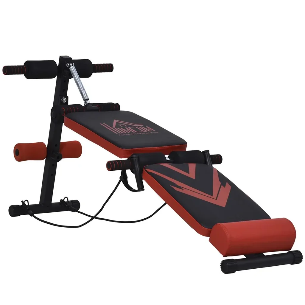 Sit Up Bank Bauchtrainer mit Trainingsseile Trainingsbank Multifunktion Verstellbar&klappbar 120 kg Belastbarkeit Stahl