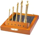 TIN-Fräsbohrer Satz 5-teilig im Holzkasten