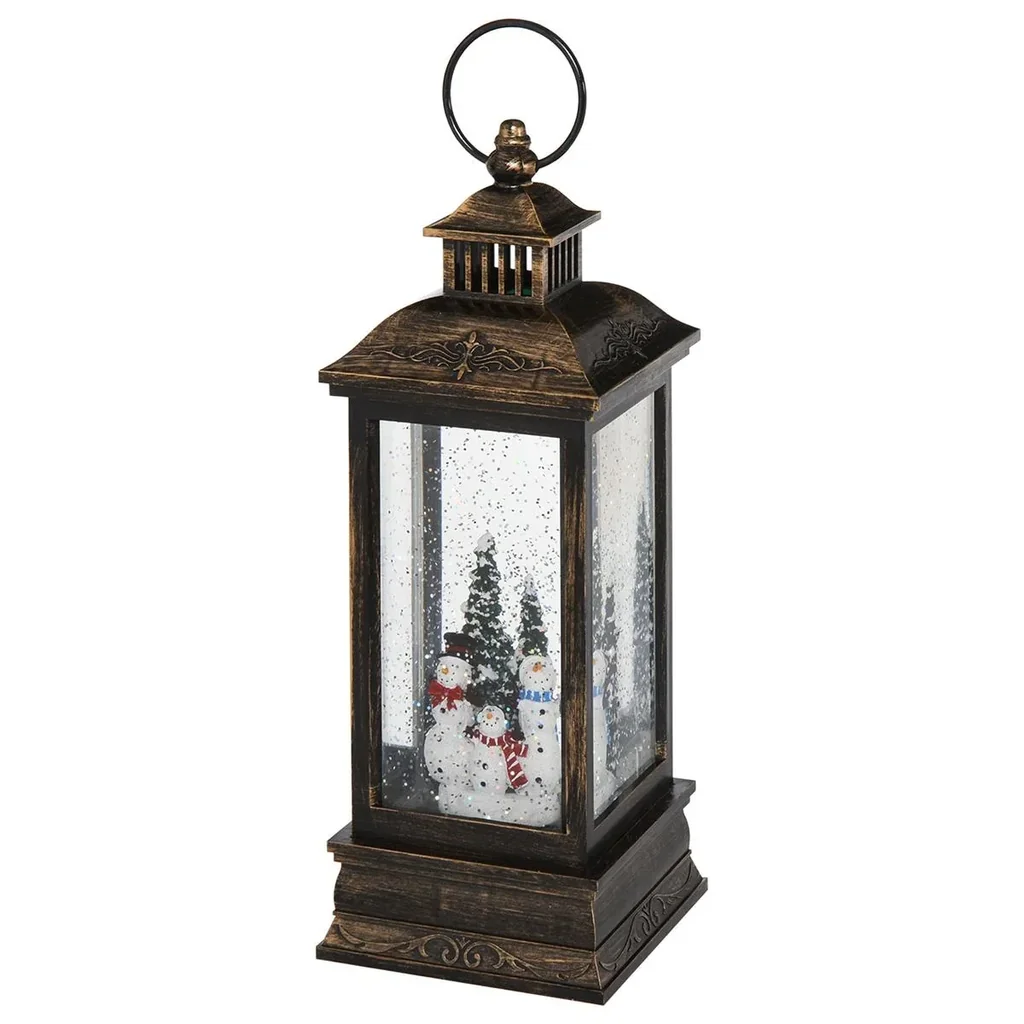 Weihnachten Schneelaterne mit Santa Musik Licht Schnee, Glaskugellaterne, 6h Timer, Metall 10,4 x 10,4 x 27,5 cm