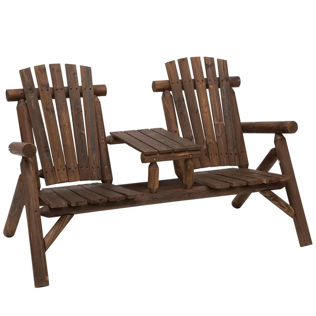 Gartenbank mit Tisch, Gartenmöbel, Sitzbank, 2 Stühle, Massivholz, Braun, 156 x 83 x 95 cm
