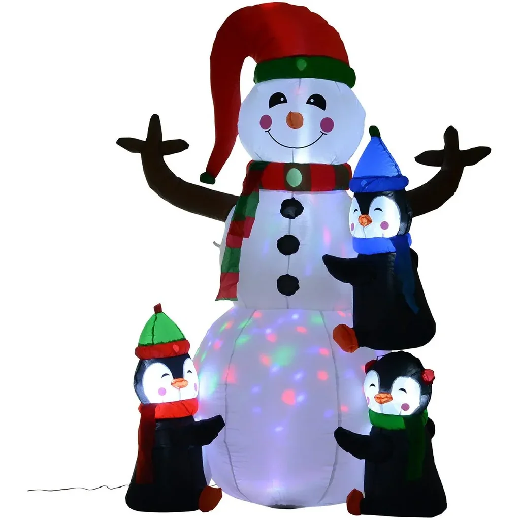 Aufblasbarer LED Schneemann mit 3 Pinguinen